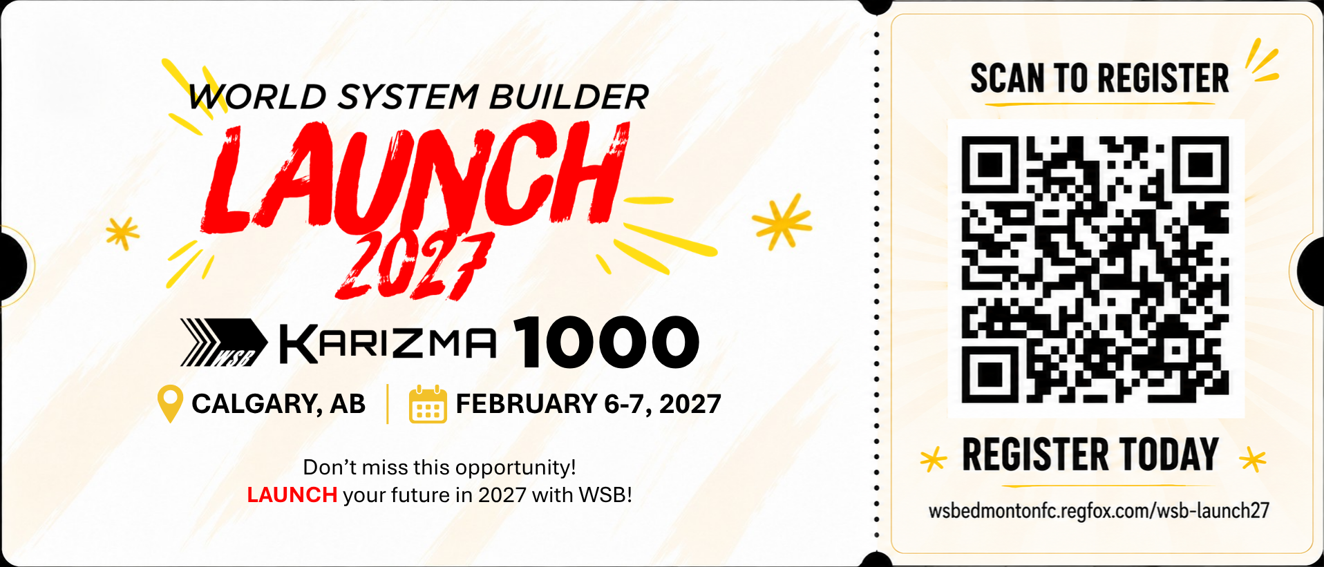 Launch 2027 registration ticket with QR code
