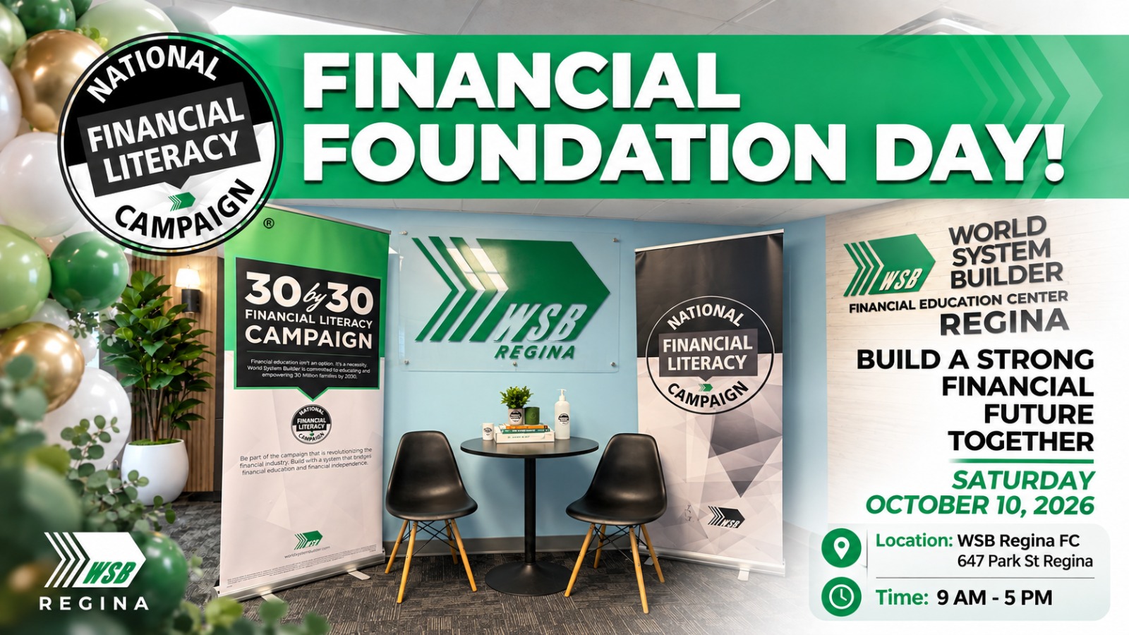 Financial Foundation Day — WSB Regina FC, 647 Park St, Saturday October 10, 2026, 9 AM–5 PM