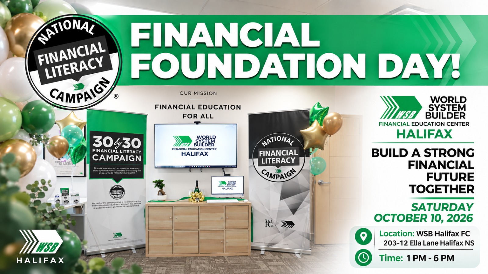 Financial Foundation Day — WSB Halifax FC, 203-12 Ella Lane, Saturday October 10, 2026, 1 PM–6 PM